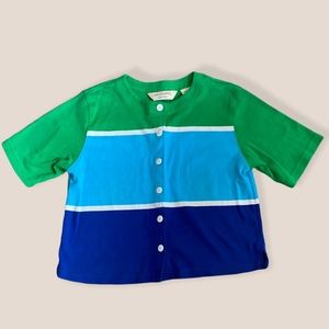 Vintage Colorblock Blue + Green Button T-Shirt- Bechamel